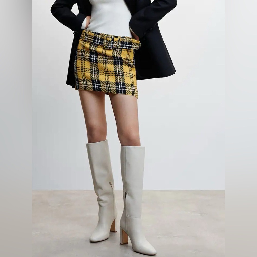 NWT Mango Black and Yellow Belted Tweed Skirt (Size XXL)
